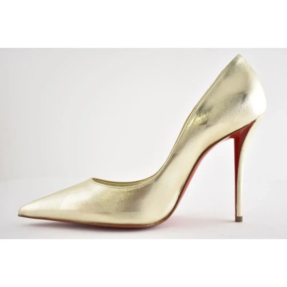 Christian Louboutin Miss Z 100 Platino Chiaro Gold Nappa Losange Heel Pump 38.5